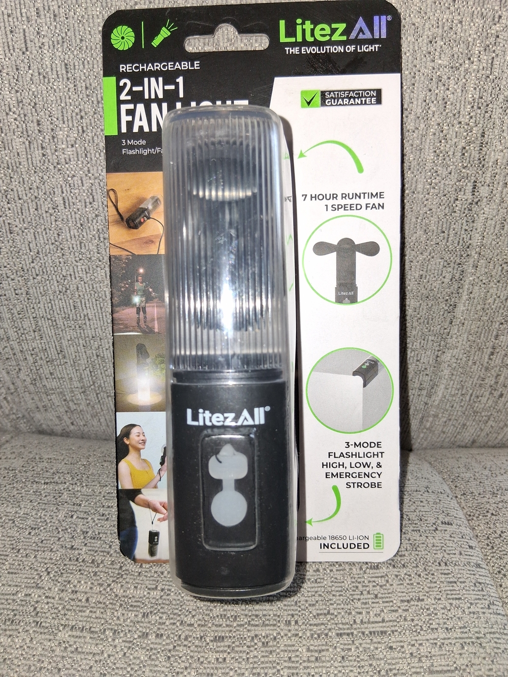 2-in-1 Rechargeable Black Fan Light